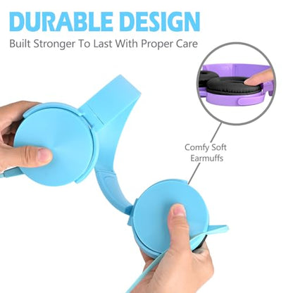 2 Pack Kids Headphones for School Classroom, Wired Computer Online Learning Headset for K-12 Students, Durable Soft Swivel On Ear Pads Earphones for Laptop PC Meetings Calls (Light blue+Purple) - size: Blue+Purple