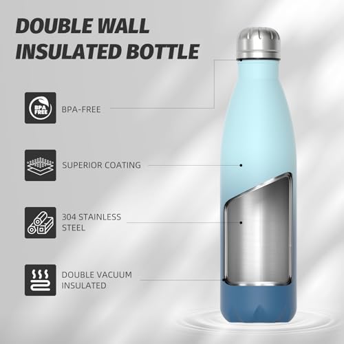 WATERSY Stainless Steel water bottles,17oz/500ml Insulated Water Bottles,Ocean Blue metal water bottle Keeps Drink Cold and Hot,BPA Free kids water bottles for School,Gym,Travel,Sports - color: Ocean Blue