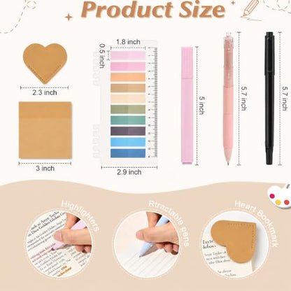 22Pcs Book Annotation Kit Aesthetic Pencil Case with Supplies School Annotation Supplies Gel Pen Transparent Sticky Note Taking Bible Study College Stationery Supplie (Beige Checkered) - color: Beige Checkered