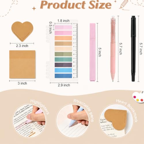 22Pcs Book Annotation Kit Aesthetic Pencil Case with Supplies School Annotation Supplies Gel Pen Transparent Sticky Note Taking Bible Study College Stationery Supplie (Beige Checkered) - color: Beige Checkered