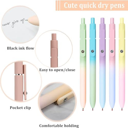 5pcs Gel Pens, Retractable Quick Dry Black Ink Pens Fine Point 0.7mm Premium Cute Rolling Ball Smooth Writing Pastel Aesthetic Pens Comfort Grip for School Office Supplies - color: Pastel