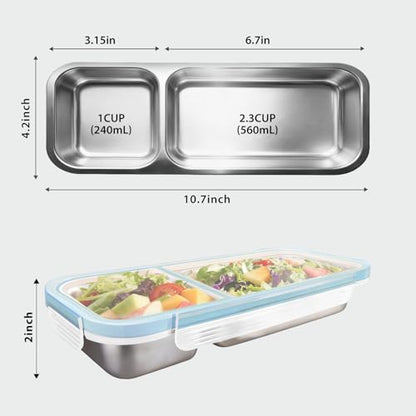 Stylish Blue Stainless Steel Lunch Box for Women - 2-Compartment Leak-Proof Snackle Box, Reusable Snack Containers with Lids for Kids & Adults, Stainless Steel Snack Containers & Storage Containers - color: 2 Compartments Blue