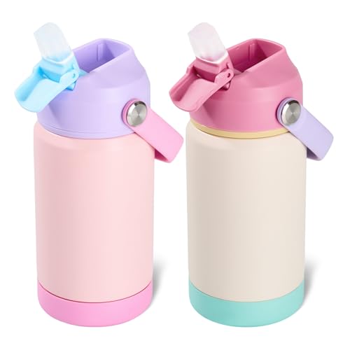 Kerilyn 12oz Kids Water Bottle 2 Pack, Stainless Steel Insulated Water Bottle Bulk, Toddler Cups with Straws Leak-Proof, Kids Water Bottles for School Boys Girls, BPA Free, 2 Piece Set Berry Couple - color: A. Berry Couple