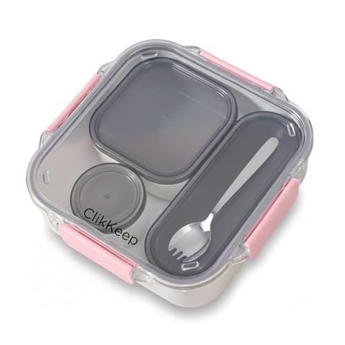 Adult Lunch Bento Box, Compartment Salad Food Containers for Lunch, Lunchbox Containers for Adults with Utensils, Sauce Jar, Microwave Dishwasher Safe, Pink - color: Pink