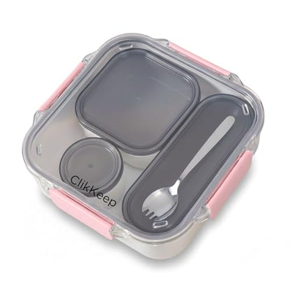Adult Lunch Bento Box, Compartment Salad Food Containers for Lunch, Lunchbox Containers for Adults with Utensils, Sauce Jar, Microwave Dishwasher Safe, Pink - color: Pink