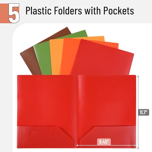 Mr. Pen- Plastic Folders with Pockets, 5 pcs | Aesthetic File Folder with Business Card Slot, 2-Pocket Folder, Back to School, Office, Filing Supplies - color: Vibrant Autumn, size: 5 Pack