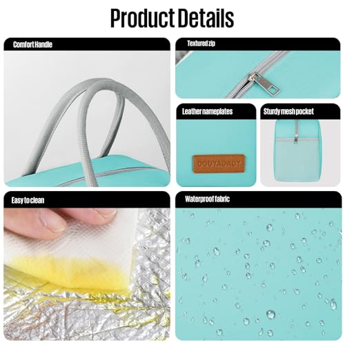douyadady Lunch Bag&Box Women/Men Insulated&Reusable | Spacious Lightweight Waterproof Sturdy Durable Great Value For Office Work School Picnic Travel - color: Cyan