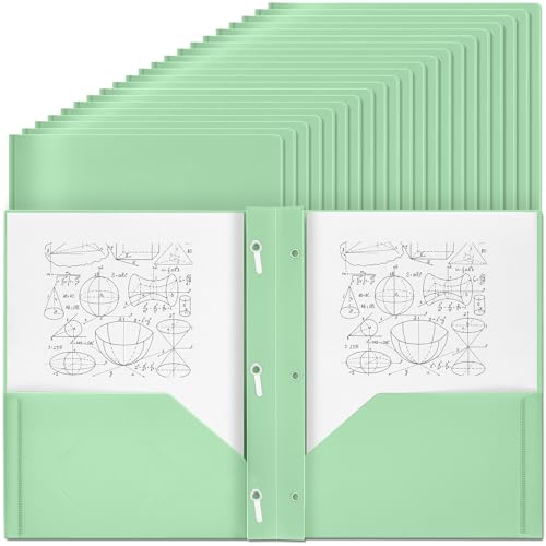 Yeaqee 30 Plastic Folders with Pockets and Prongs Plastic Folder 2 Pockets 3 Prongs with Card Slot for Office, School for Students, Teachers, Office Workers (Sage Green) - color: Sage Green