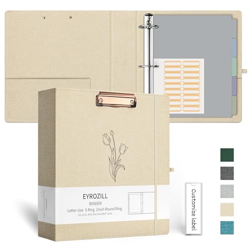 EYROZILL 3 Ring Binder 2 Inch, Binder for Letter Size (11" x 8.5") with 5 Tab Dividers, File Folder Labels and Low Profile Clipboards, Tulip White - color: Apricot Tulip, size: ‎Letter Size - 2 Inch