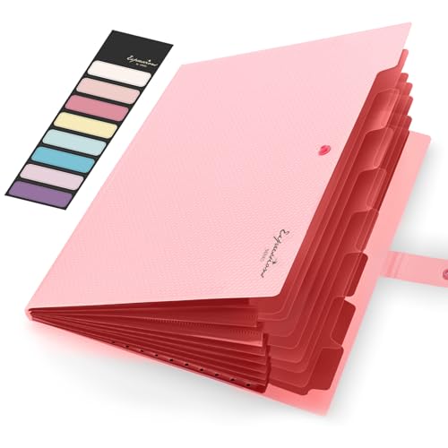 Sooez Accordion File Organizer, Letter Size Expanding File Folder with Labels, 8 Pocket Folders for Document, Portable Paper Bill Receipt Organizer for Home School Office Supplies, A4 Size, Pink - color: Pink