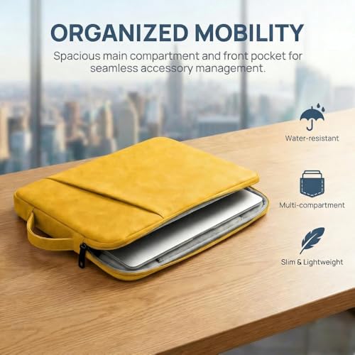 PU Leather Laptop Sleeve 14 inch, Slim Laptop Carrying Case Bag Computer Sleeve Cover Compatible with MacBook Air/Pro, HP, Dell, Lenovo, Asus(Yellow) - color: Yellow, size: 14 inch