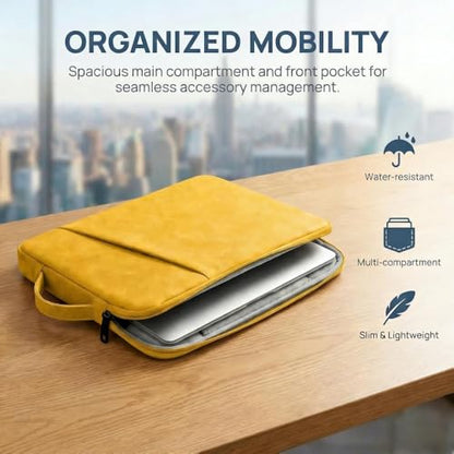 Laptop Sleeve for MacBook Air 15 Inch, Premium PU Leather Laptop Case with Handle, Water-Resistant & Shockproof, Compatible with MacBook Air/Pro 13/14 M5 M4 M3 M2 M1, HP Dell ASUS Lenovo(Yellow) - color: Yellow, size: 15 inch
