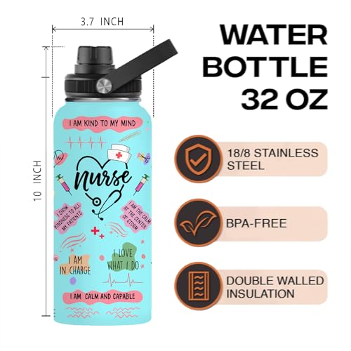 Nurse Water Bottle 32oz Stainless Steel Insulated with Lid, Nurse Gifts for Female Nurses, Medical Staff Inspiration Gifts for Nursing Students, Graduation Christmas Birthday Nurse Week - color: Nurse