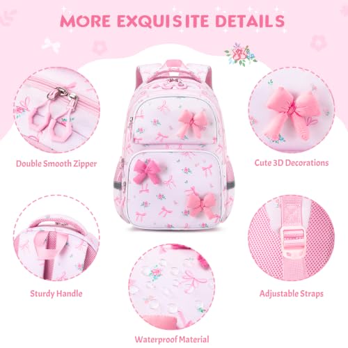 Kids Backpack for Girls 4-8, Cute 3D Soft Bow Toddler Backpack with 34oz Lunch Box, Insulated Bag, Pen Case & Utensils, School Bookbag for Preschool Kindergarten Elementary Student - color: Bow