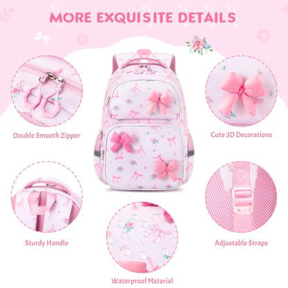 Kids Backpack for Girls 4-8, Cute 3D Soft Bow Toddler Backpack with 34oz Lunch Box, Insulated Bag, Pen Case & Utensils, School Bookbag for Preschool Kindergarten Elementary Student - color: Bow