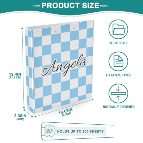 Custom 3 Ring Binder 1.5 Inch Round Rings Light Blue Checkered Personalized Name Binders Organizer Fashion View Binder with 2 Pockets for School Office Supplies - color: Multi15