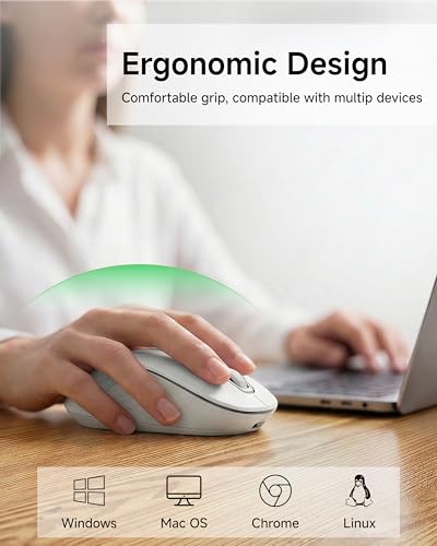 EWEAND Wireless Mouse, Dual-Mode 2.4 G/Bluetooth Mouse with 5 Adjustable DPI Levels up to 4000, Rechargeable Silent Computer Mouse for Laptop, MacBook, PC, Chromebook for Small&Medium Hands-White - color: White