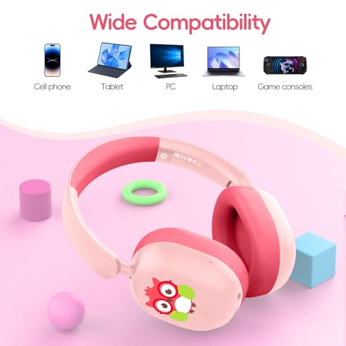 LOBKIN Kids Headphones Bluetooth 6.0,Over Ear Kids Headphones Wireless with Mic 55H Playtime AUX Cord 85dB Safe Volume Limited Foldable Design for Boys Girls Travel/School/iPad