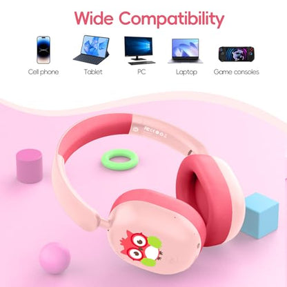 LOBKIN Kids Headphones Bluetooth 6.0,Over Ear Kids Headphones Wireless with Mic 55H Playtime AUX Cord 85dB Safe Volume Limited Foldable Design for Boys Girls Travel/School/iPad