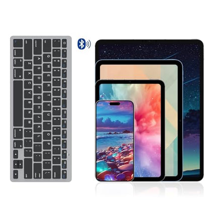 OMOTON Ultra-Slim Bluetooth Keyboard for iPad 11th/10th/9th/8th/7th, iPad Pro/Air/Mini and iPhone Series, Wireless iOS Keyboard with 12 Multimedia Keys for Office, Home, Travel, School, Black Grey - color: Black Grey
