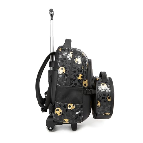 Rolling Backpack with Lunch Box,School Backpack for Boys Roller Bookbags with Wheels for Elementary Students,Black - color: Black Gold Football
