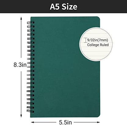 EUSOAR Hardcover Spiral Lined Notebook, A5 6 Pack 5.5" x 8.3" 120 Pages Lined Travel Writing Notebooks Journal, Students College Office Business Subject Diary Ruled Spiral Book Journal - color: Dark green, size: 6 Packs