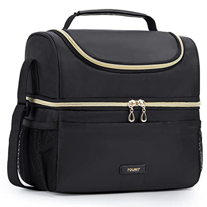 TOURIT Insulated Lunch Bag with Dual Compartment, Leakproof Cooler Tote for Work Office Picnic, Thermal Food Container Black - color: 01-Black