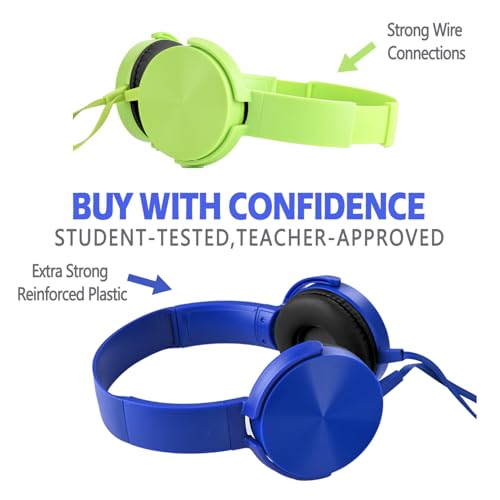 Kids Headphones 2 Pack for School Classroom Students, Durable Comfy Swivel Wired Headset for Online Learning, Noise Stereo Sound 3.5mm Jack for Chromebook, Computer, Laptop(Dark Blue+Green) - size: Dark blue+Green