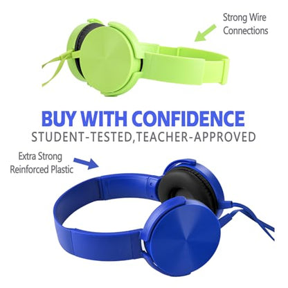 Kids Headphones 2 Pack for School Classroom Students, Durable Comfy Swivel Wired Headset for Online Learning, Noise Stereo Sound 3.5mm Jack for Chromebook, Computer, Laptop(Dark Blue+Green) - size: Dark blue+Green