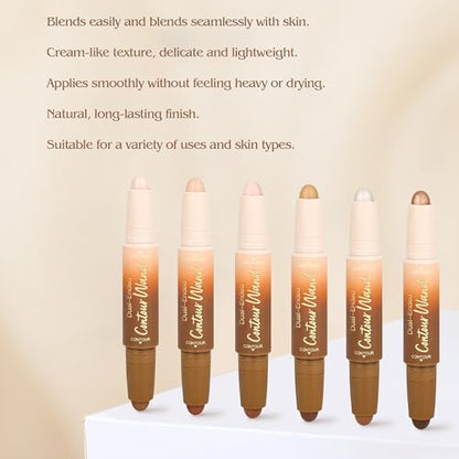 Contour Highlighter Stick，2-in-1 Dual-Ended Cream Bronzer & Highlighter Sticks Pen for Face Body Contouring Makeup- Buildable，Waterproof, Easy to Apply Suitable for Beginners，01Nuetral Nude + Beige - color: A01#Fair
