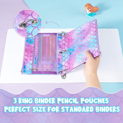 WAWSAM Mermaid Pencil Pouch for 3 Ring Binder, Binder Pencil Pouches for Girls with Zipper, Pencil Case with Clear Window, Cosmetic Bags for Office School College Supplies - color: Mermaid