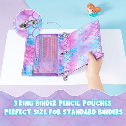 WAWSAM Mermaid Pencil Pouch for 3 Ring Binder, Binder Pencil Pouches for Girls with Zipper, Pencil Case with Clear Window, Cosmetic Bags for Office School College Supplies - color: Mermaid