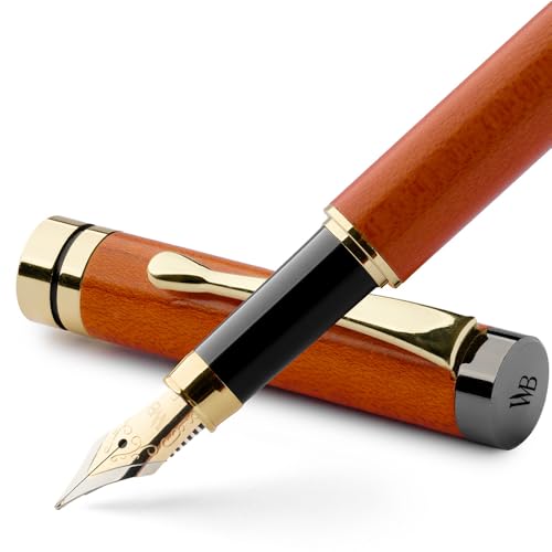 Wordsworth & Black Bamboo Wood Fountain Pen Set for Writing, Fine Nib | Cherry Wood, Gift for Men Women, German Iridium 18K Gilded, Calligraphy Journaling, Converter + 6 Cartridges, Refillable - color: Cherry Wood, style: Fine Nib