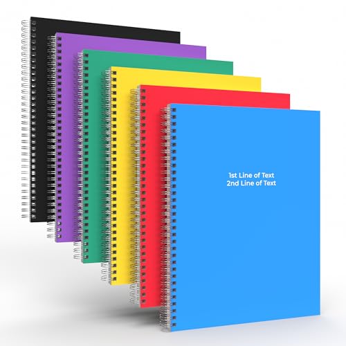 Custom Spiral Notebook Journals with Classic Colored Covers - 6 Pack of 8.5" x 11" – College Ruled, Hard Cover, 50 Sheets Per Book – For Journaling, Office, School Supplies, etc. - color: Classic Colors, size: 8.5" x 11"