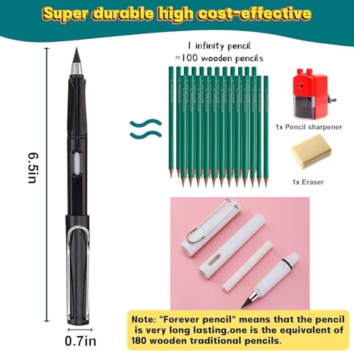 XIUSHE 8PCS Infinity Forever Pencils for Writing-0.7mm Infinite Everlasting Metal Inkless Pencils Set,Technology Magic Writing Pencil For School Office Professional Use (Style,8) - style: Style,8