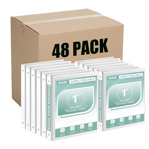 SUIN Basic 1-Inch 3-Ring-Binder, Customizable Clear View Cover, for US Letter Size 8-1/2 x 11'', Perfect for Office/School (White - 48 Packs) - color: White - 48 Packs