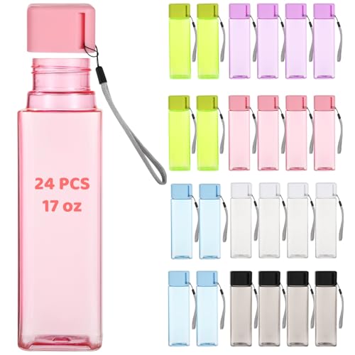 OMISTAR 24 PCS Water Bottles Bulk, 17 oz Colorful Plastic Water Bottles, Reusable Leak Proof Portable Water Bottle With Handle Strap for School Classroom Travel Camping Cycling Fitness (24PCS) - color: 24PCS