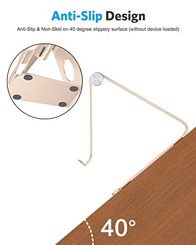 OMOTON T1 Adjustable Tablet Stand for Desk, Aluminum Holder for iPad Gold | Solid Metal Build | Charging Cutout | Anti-Slip Silicone Pads | Multi-Angle Adjustable | Fits 3.5-12.9" | Holds Thick Cases - color: Gold