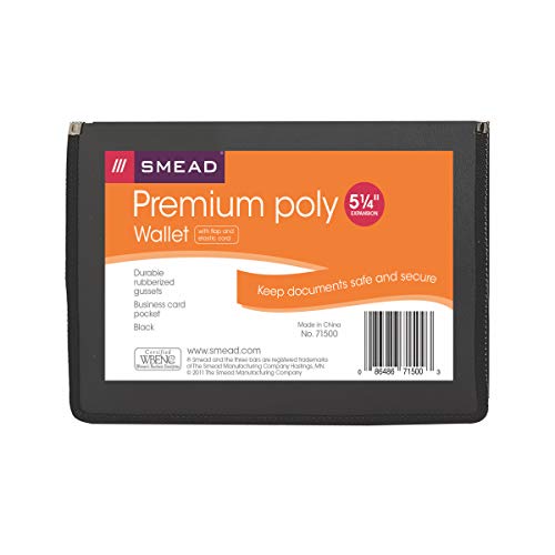 Smead Poly Wallet,Accordion File Organizer for File Folders,Letter Size,Black,5-1/4 inch Expansion,Office Supplies,Document Organizer (71500),(Pack of 12) - size: Letter (Pack of 12), style: Black