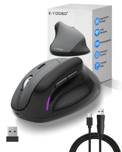 E-YOOSO X45 Rechargeable Vertical Ergonomic Wireless Bluetooth Wired Mouse | Reduce Wrist Pain,Quiet Clicks,4800 DPI,6Ft USB C Cord,Cordless Witeless Mice for Laptop Computer Macbook Chromebook PC