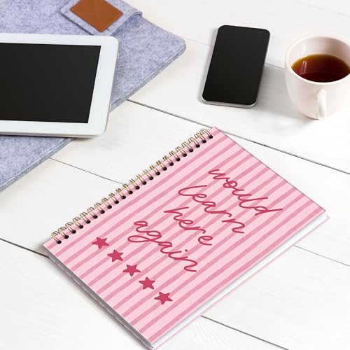 Pink Preppy Funny Classroom A5 Spiral Notebook Gifts for Girls, Pink Striped Hardcover Daily Journal Notebooks Lined for School Note Taking, Would Learn Here Again Composition Notebook 5.5x8.3 - color: learn