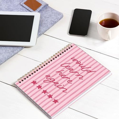 Pink Preppy Funny Classroom A5 Spiral Notebook Gifts for Girls, Pink Striped Hardcover Daily Journal Notebooks Lined for School Note Taking, Would Learn Here Again Composition Notebook 5.5x8.3 - color: learn
