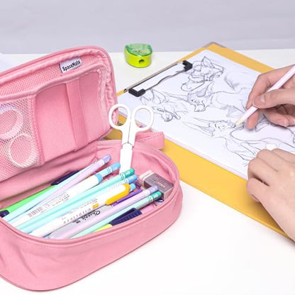 SPACEMATE Pencil Case Pouch Box Bag School Supplies Girls Boys Kids, Cute Preppy Stuff Large Big Capacity Aesthetic Pen Organizer, Back to College Stationary, Rosy Pink, Heavy Duty Canvas, 1800ml - color: Rosy Pink