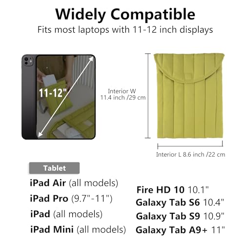 Puffy Laptop Sleeve 11-12 Inch, Soft Laptop Case, Green | Compatible with 11-12 Inch Macbook Pro/Air, Asus/Dell Xps/Lenovo Laptops, Protective Carrying Bag for Women and Men - color: Streak-Green, size: 11/12