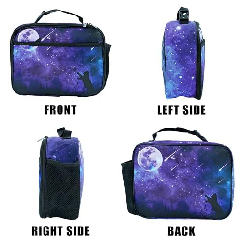 Starry Sky Cat Lunch Bag Insulated Reusable Lunch Box Kids Girls Boys Cooler Thermal Tote Bag For Men Women School Work Picnic - color: Sky Cat