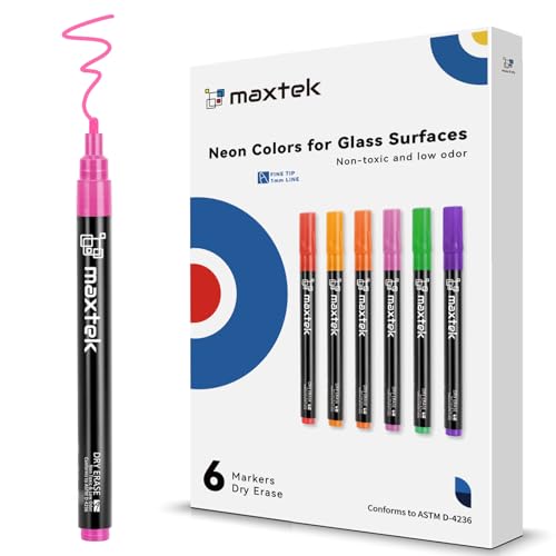maxtek Dry Erase Markers, Fine Tip, Neon Colors, 6 Count | Glass Whiteboard Markers, White Board Dry Erase Pens - style: 6 Neon Colors Fine Tip