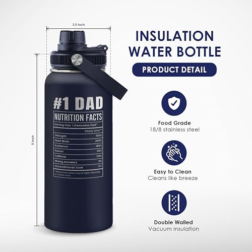 Dad Gift from Daughter, Insulated Stainless Steel Water Bottle 32oz, Awesome Like My Daughter, Vacuum Chug Lid Travel Tumbler for Men Dad, Gift for Birthday Christmas Fathers Day - color: Dad 5