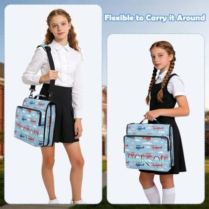 Custom Binder Bag Personalized Cute Airplanes Cartoon 3 Ring Zipper Binder Bag with Laptop Pockets and Shoulder Strap Tote Binders Organizer Case for School Office - color: Cuatom Airplanes