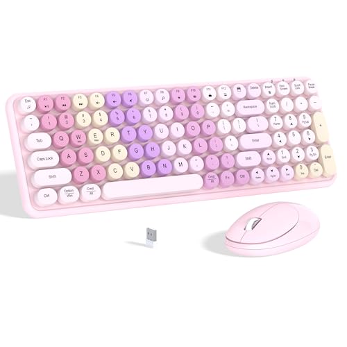 Links9+ Colorful Wireless Keyboard Mouse Combo, Gradient Rainbow Colors 100 Keys and 2.4GHz Optical Mouse Connection for Windows, Mac, Laptop, PC, Desktop (Pink Colorful) - color: Pink Colorful
