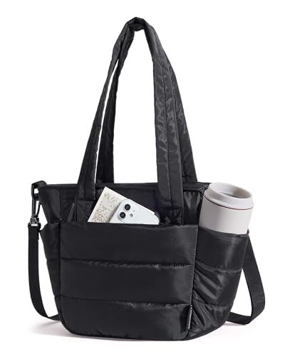 BAGSMART Lunch Bag Women Small Insulated Tote with Lunch Compartment Quilted Lightweight Puffy Tote Bag for Work, Travel, Outdoor, Black - color: 01-Black
